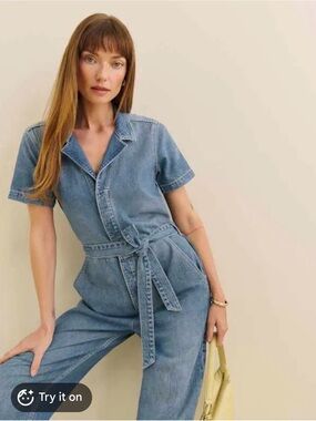 NWT Reformation Graham Lived-in Denim Jumpsuit